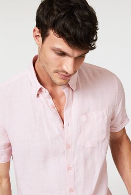 Pink Linen Short Sleeve Mens Shirt